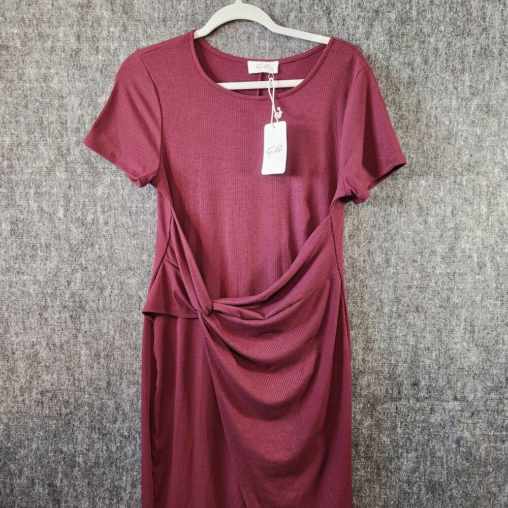 Gilli NWT Burgundy Ribbed Overlapping Twist Front Tulip Hem Wrap Dress - L